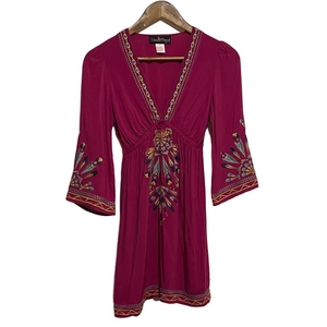 Liza Byrd Fuchsia Embroidered Boho Mini Dress Sz Small